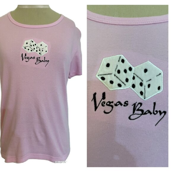 Vintage Womens Vegas Baby Pink T-Shirt M L Caesar's Embroidered Top Short Sleeve - Picture 1 of 6